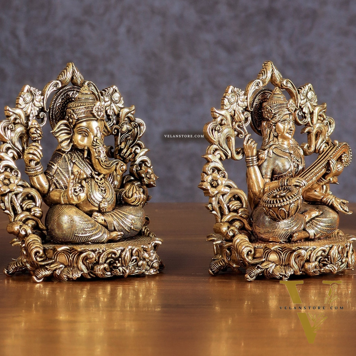 Pure Brass Ganesh Lakshmi Saraswati Idol - 4 Inch