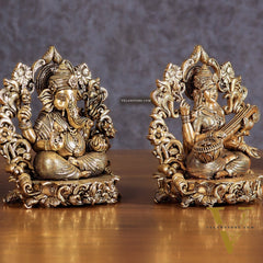 Pure Brass Ganesh Lakshmi Saraswati Idol - 4 Inch
