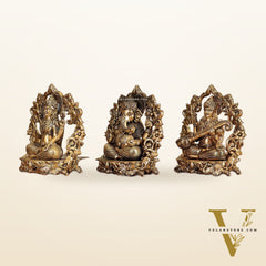 Pure Brass Ganesh Lakshmi Saraswati Idol - 4 Inch