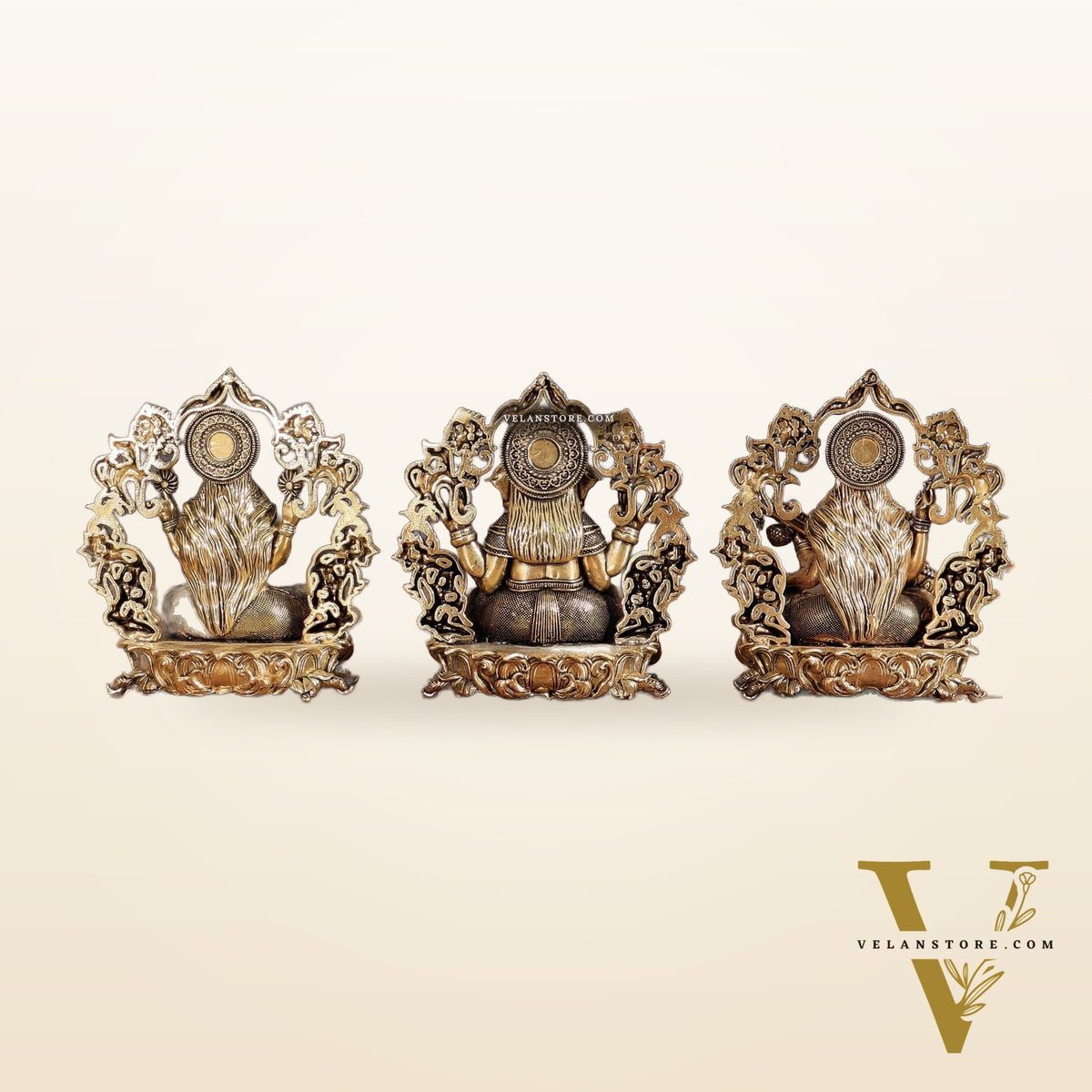Pure Brass Ganesh Lakshmi Saraswati Idol - 4 Inch