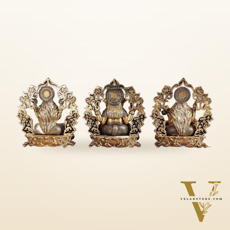 Pure Brass Ganesh Lakshmi Saraswati Idol - 4 Inch