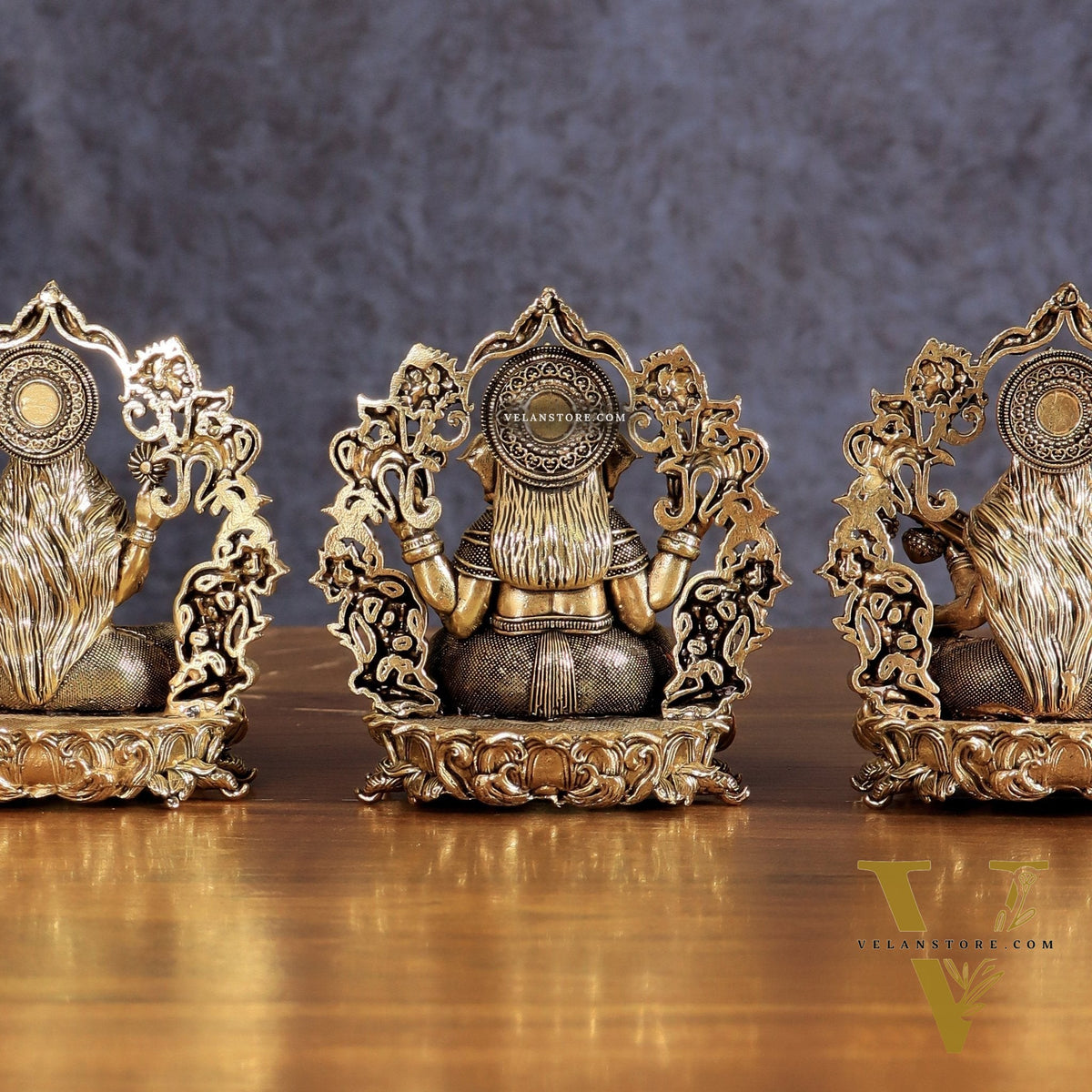 Pure Brass Ganesh Lakshmi Saraswati Idol - 4 Inch