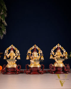 Pure Brass Ganesh Lakshmi Saraswati Idol Set 8.2 inch