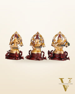 Pure Brass Ganesh Lakshmi Saraswati Idol Set 8.2 inch