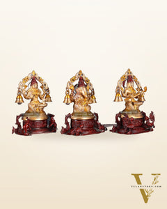 Pure Brass Ganesh Lakshmi Saraswati Idol Set 8.2 inch