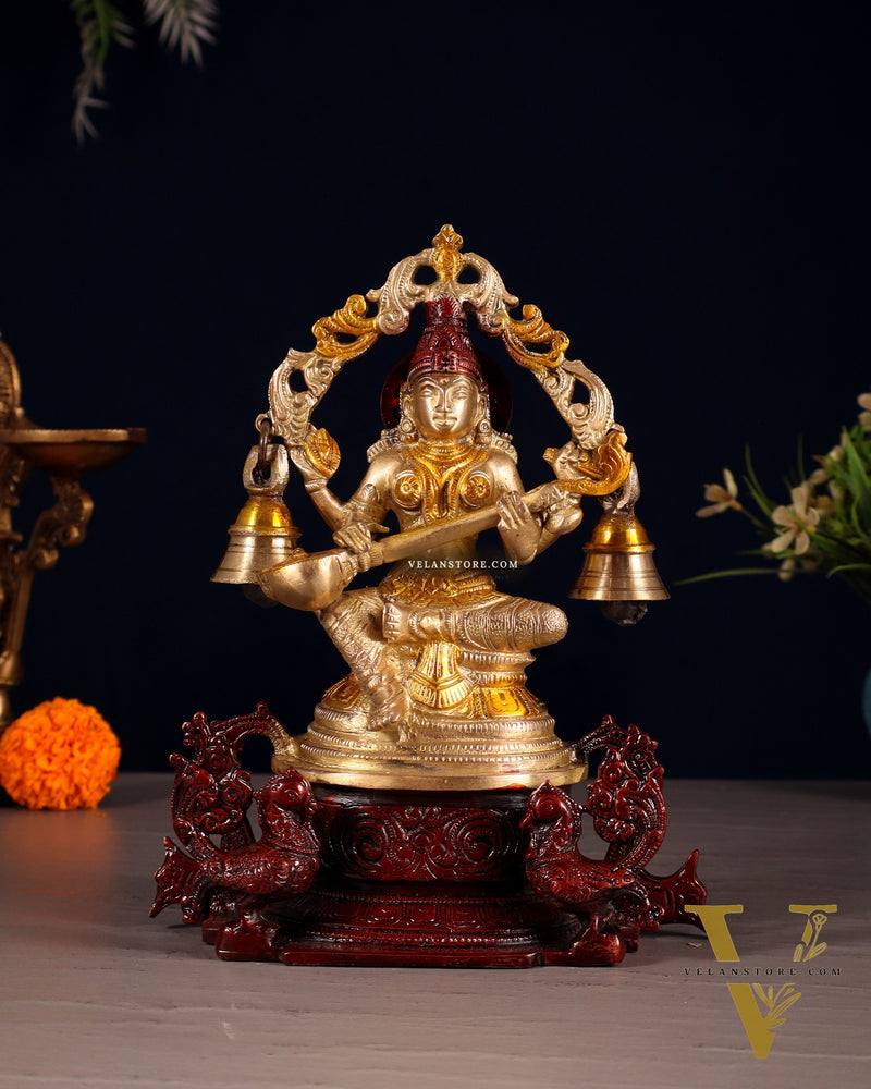 Pure Brass Ganesh Lakshmi Saraswati Idol Set 8.2 inch