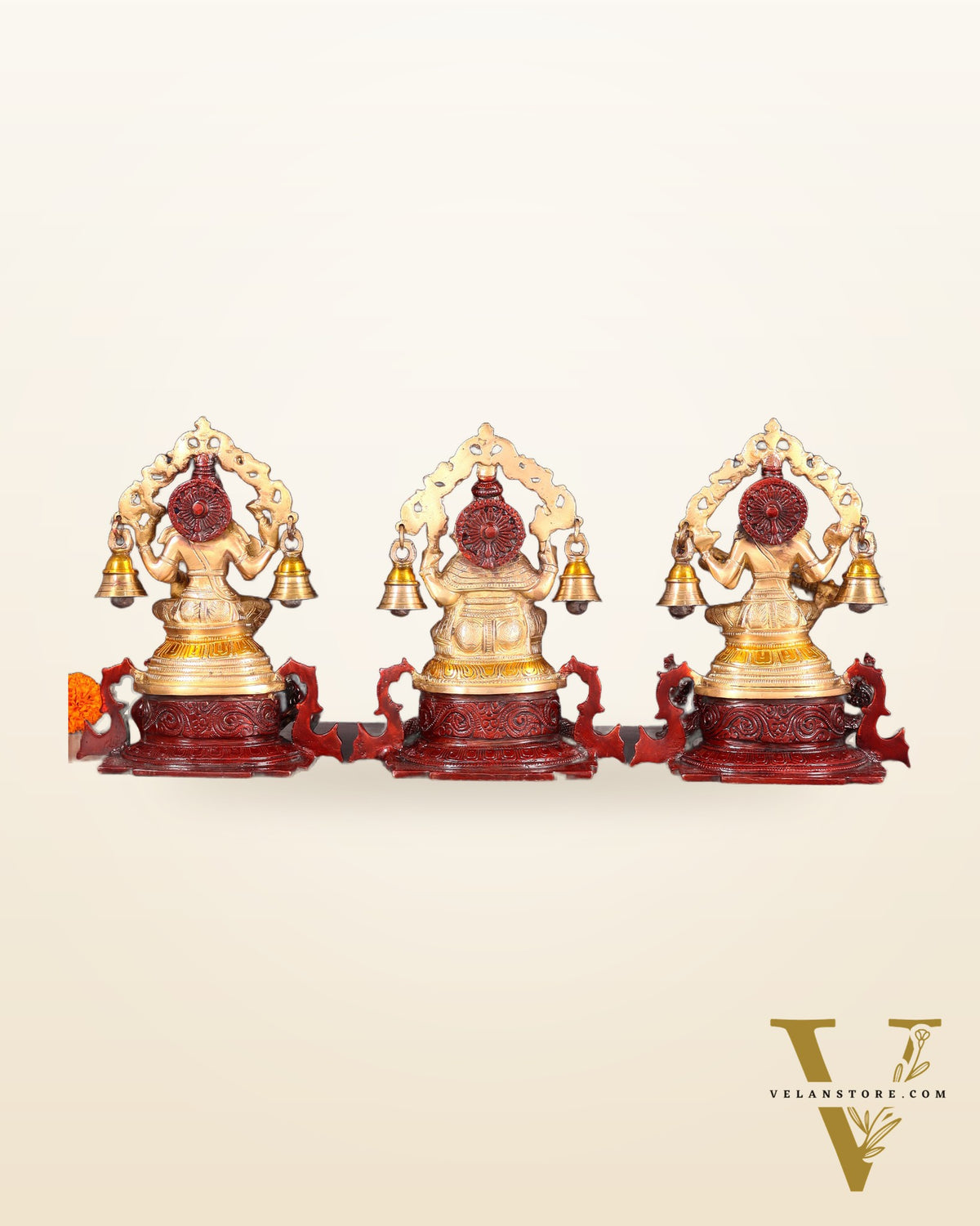 Pure Brass Ganesh Lakshmi Saraswati Idol Set 8.2 inch