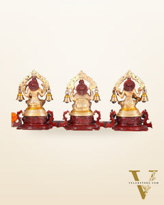 Pure Brass Ganesh Lakshmi Saraswati Idol Set 8.2 inch