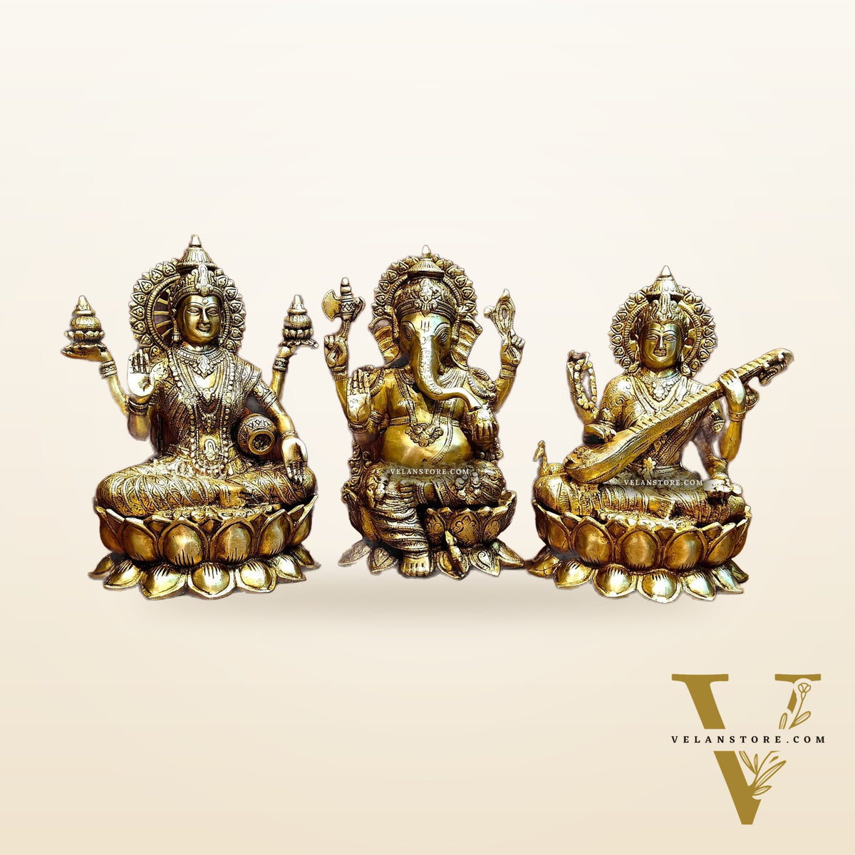 Pure Brass Ganesh Lakshmi Saraswati idols 12 inch