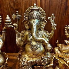 Pure Brass Ganesh Lakshmi Saraswati idols 12 inch