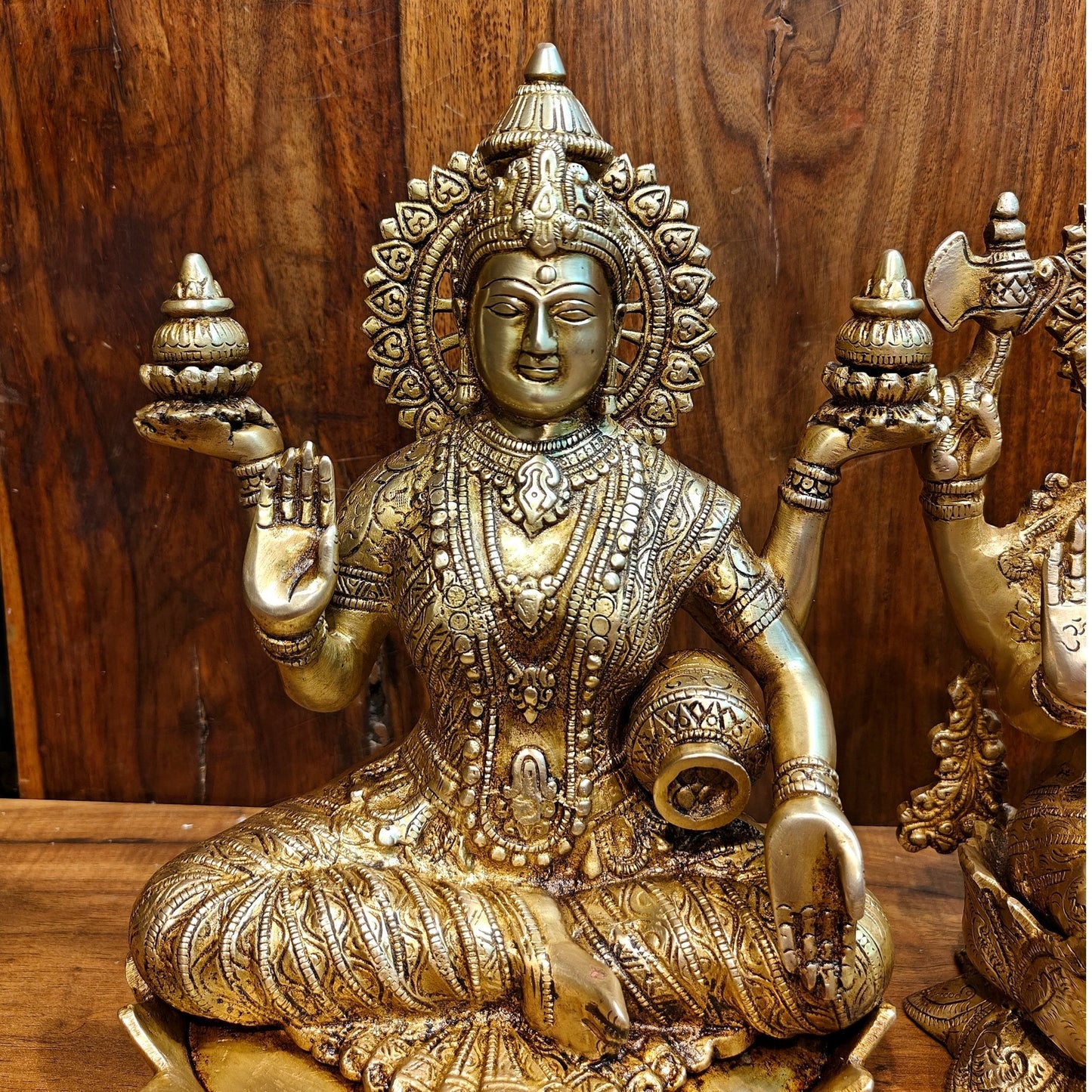 Pure Brass Ganesh Lakshmi Saraswati idols 12 inch