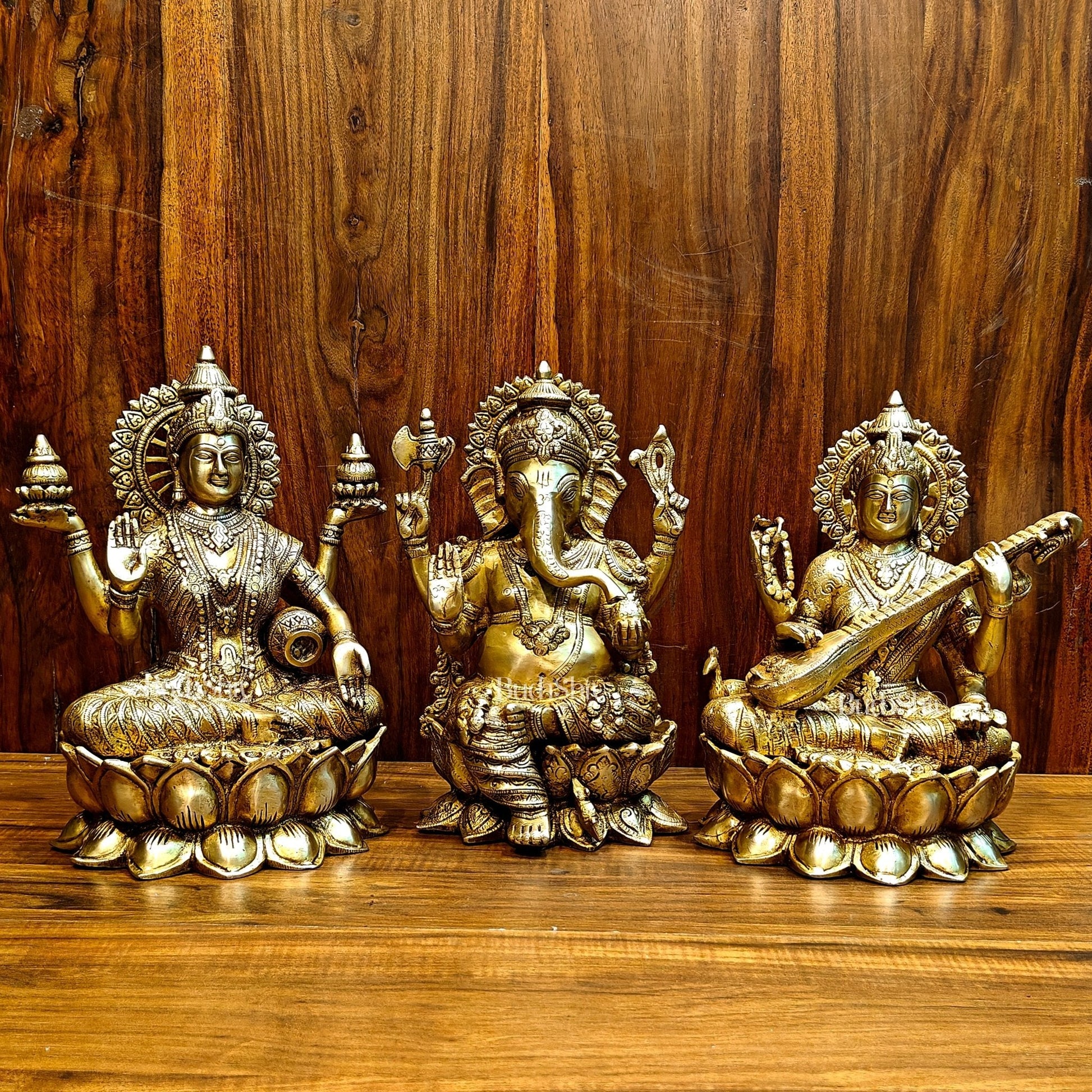 Pure Brass Ganesh Lakshmi Saraswati idols 12 inch