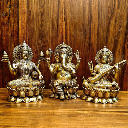 Pure Brass Ganesh Lakshmi Saraswati idols 12 inch