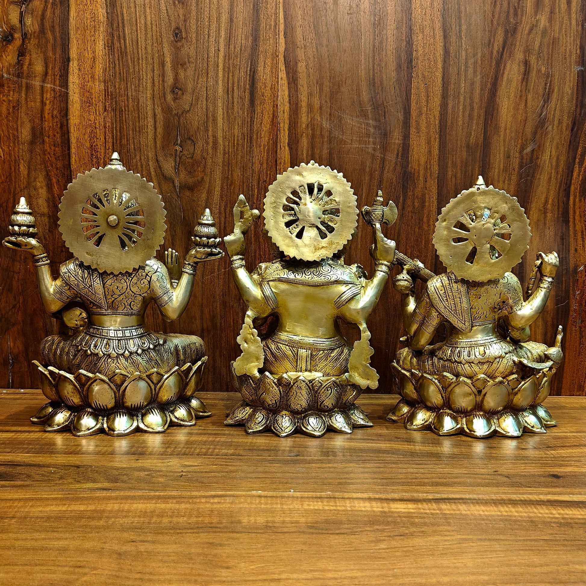 Pure Brass Ganesh Lakshmi Saraswati idols 12 inch
