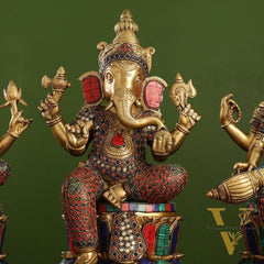 Pure Brass Ganesh lakshmi Saraswati Idols 15 inch