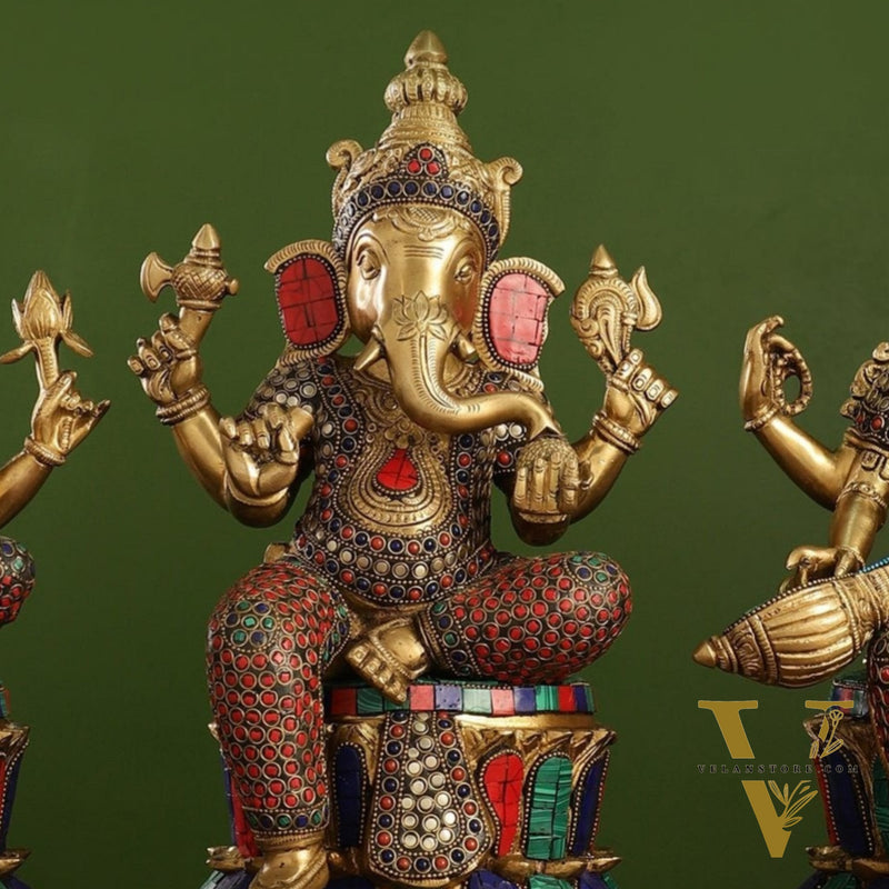 Pure Brass Ganesh lakshmi Saraswati Idols 15 inch