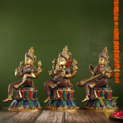 Pure Brass Ganesh lakshmi Saraswati Idols 15 inch