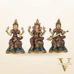 Pure Brass Ganesh lakshmi Saraswati Idols 15 inch