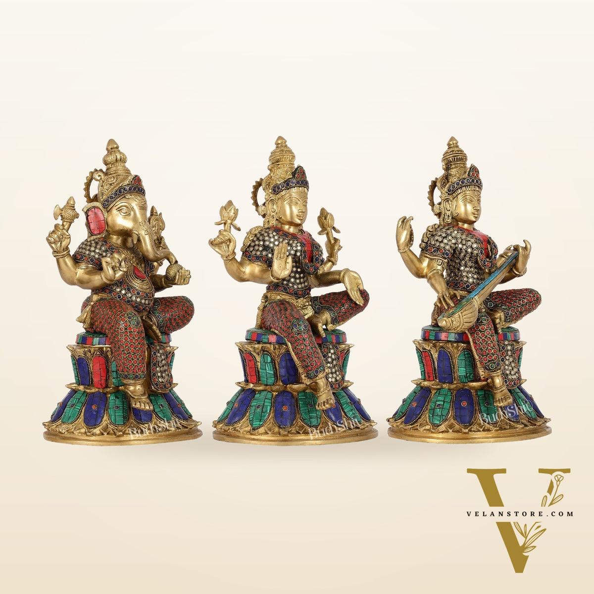 Pure Brass Ganesh lakshmi Saraswati Idols 15 inch