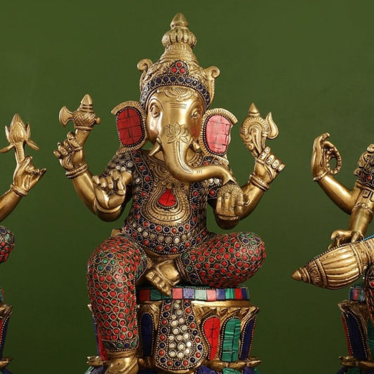Pure Brass Ganesh lakshmi Saraswati Idols 15 inch