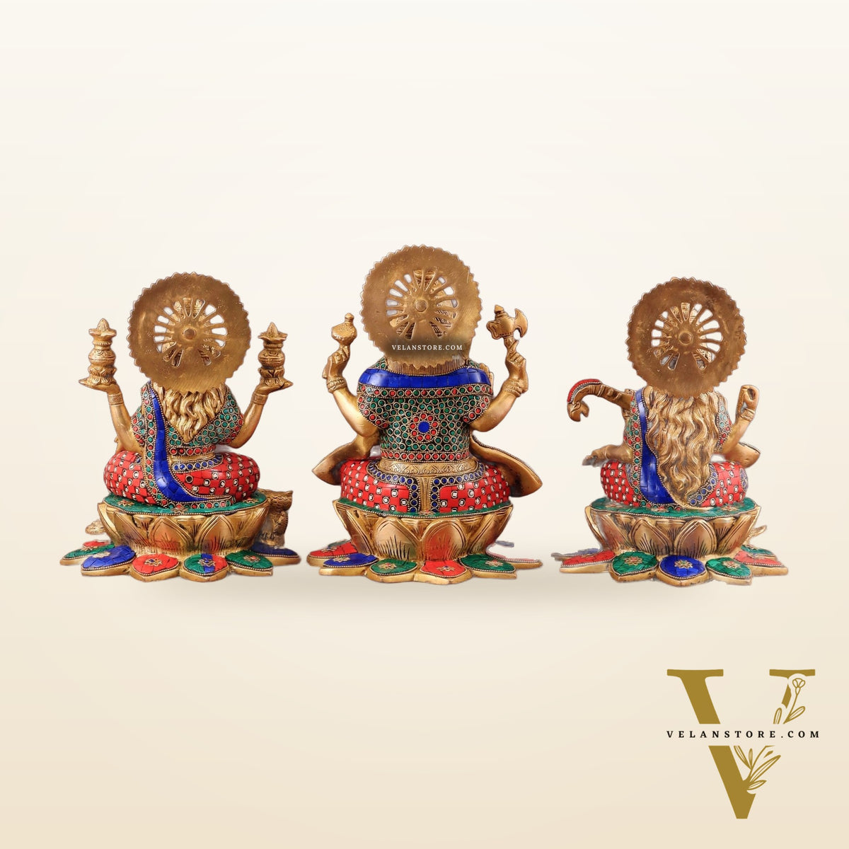 Pure Brass Ganesh Lakshmi Saraswati idols Set - 12" meenakari idols