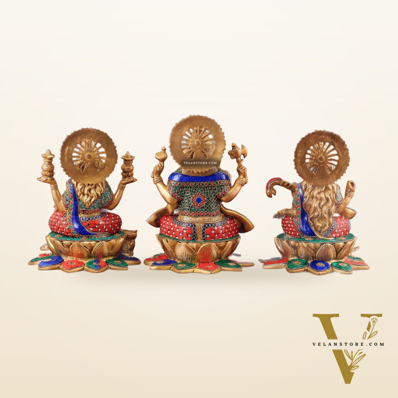 Pure Brass Ganesh Lakshmi Saraswati idols Set - 12" meenakari idols