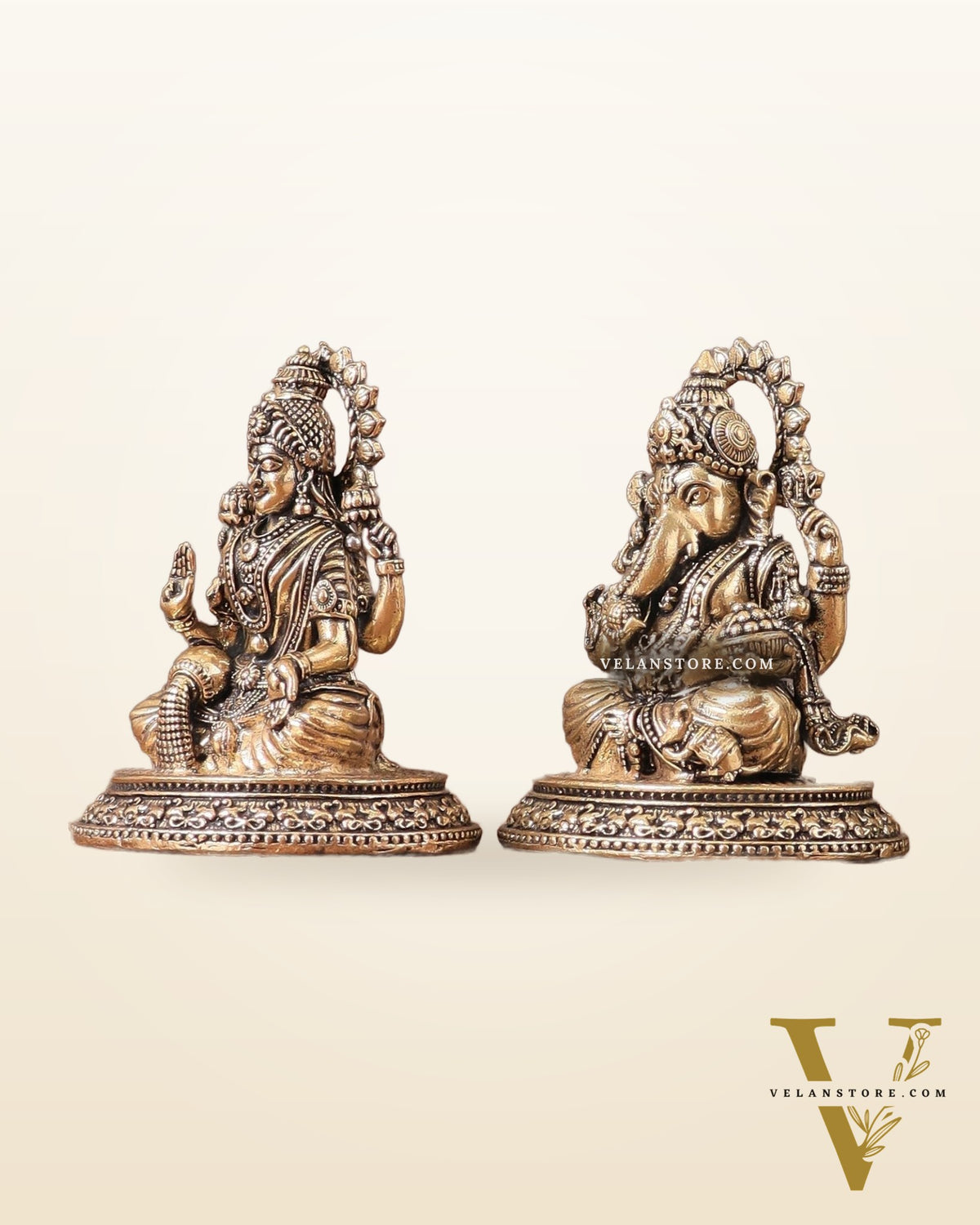 Pure Brass Ganesh, Lakshmi, Saraswati Intricate Idols 3"