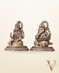 Pure Brass Ganesh, Lakshmi, Saraswati Intricate Idols 3"