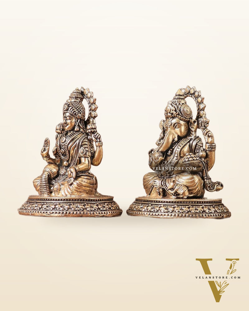 Pure Brass Ganesh, Lakshmi, Saraswati Intricate Idols 3"