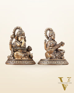 Pure Brass Ganesh, Lakshmi, Saraswati Intricate Idols 3"