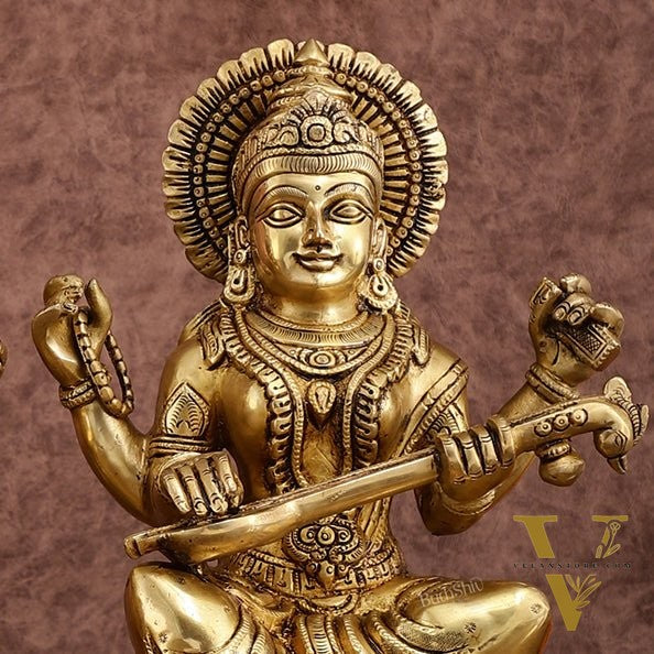 Pure Brass Ganesh Lakshmi Saraswati Statue Set | Divine Trio 12 Inches