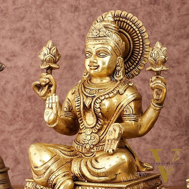 Pure Brass Ganesh Lakshmi Saraswati Statue Set | Divine Trio 12 Inches