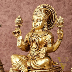 Pure Brass Ganesh Lakshmi Saraswati Statue Set | Divine Trio 12 Inches
