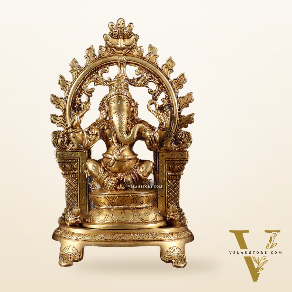 Pure Brass Ganesh, Lakshmi, Saraswati with Prabhavali Idols 12"