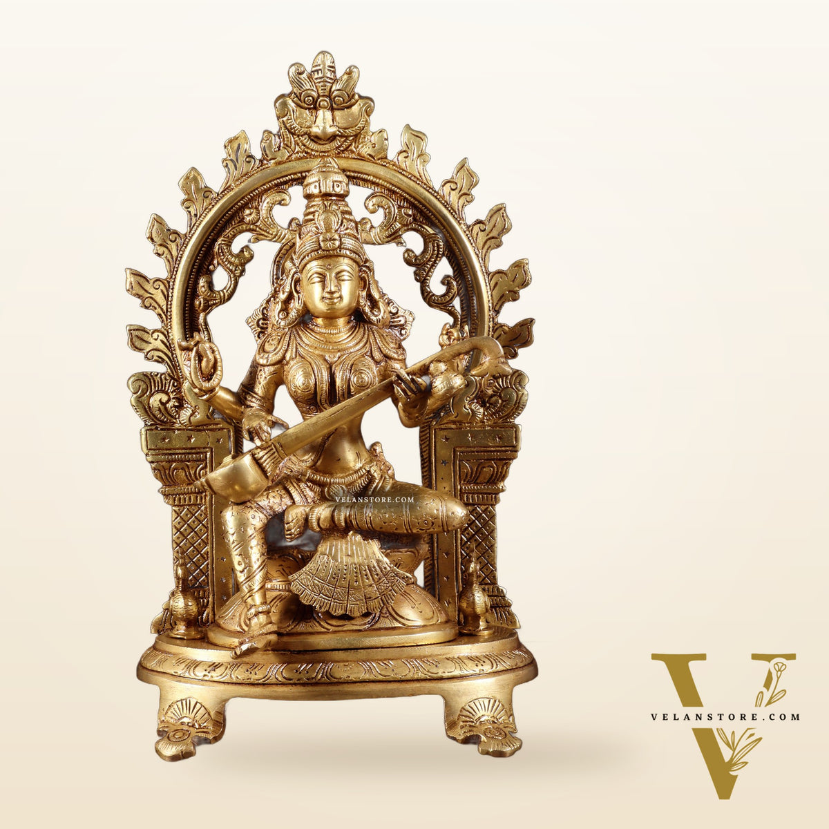 Pure Brass Ganesh, Lakshmi, Saraswati with Prabhavali Idols 12"