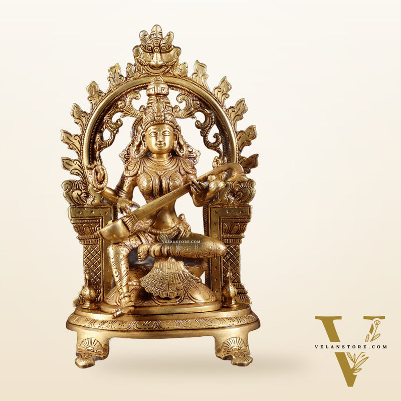 Pure Brass Ganesh, Lakshmi, Saraswati with Prabhavali Idols 12"
