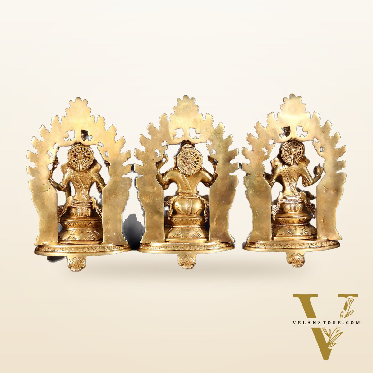 Pure Brass Ganesh, Lakshmi, Saraswati with Prabhavali Idols 12"