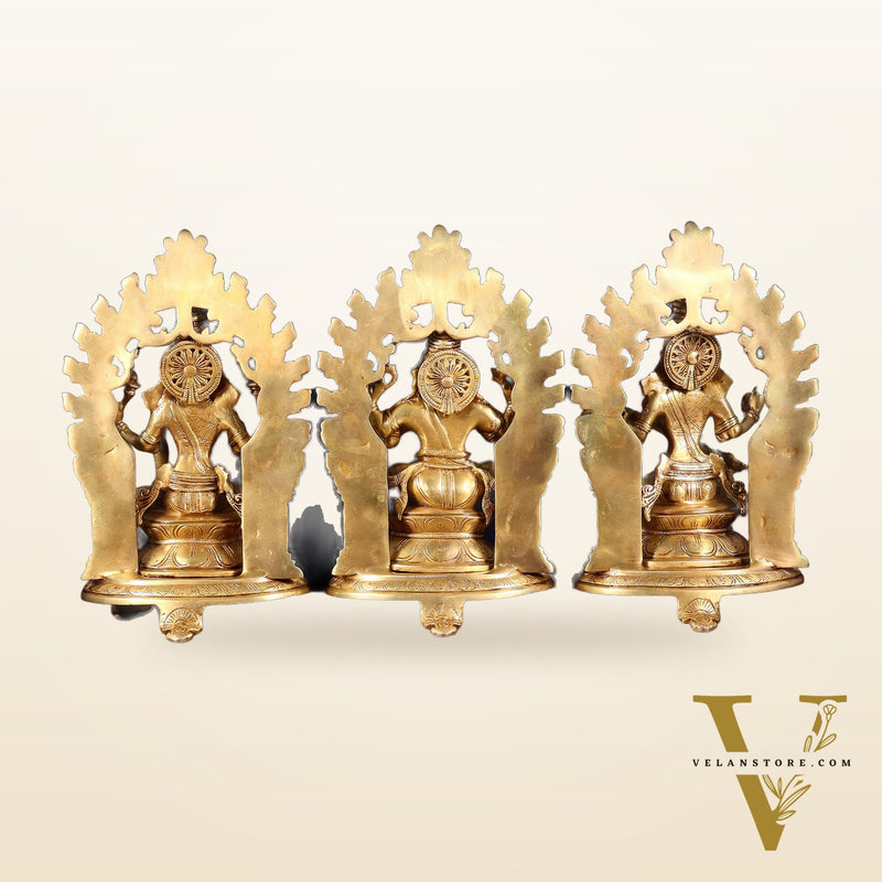Pure Brass Ganesh, Lakshmi, Saraswati with Prabhavali Idols 12"