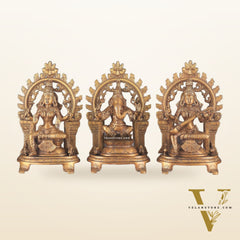 Pure Brass Ganesh, Lakshmi, Saraswati with Prabhavali Idols (burnt brass tone ) 12"