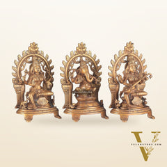 Pure Brass Ganesh, Lakshmi, Saraswati with Prabhavali Idols (burnt brass tone ) 12"