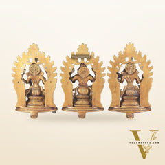 Pure Brass Ganesh, Lakshmi, Saraswati with Prabhavali Idols (burnt brass tone ) 12"