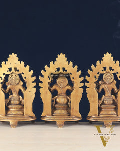 Pure Brass Ganesh, Lakshmi, Saraswati with Prabhavali Idols (burnt brass tone ) 12"