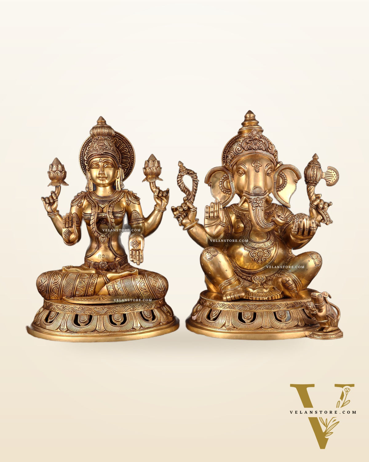 Pure Brass Ganesh Lakshmi Statue Pair – Superfine Handcrafted Idols 18"