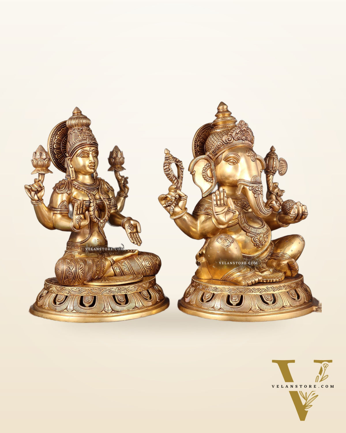 Pure Brass Ganesh Lakshmi Statue Pair – Superfine Handcrafted Idols 18"