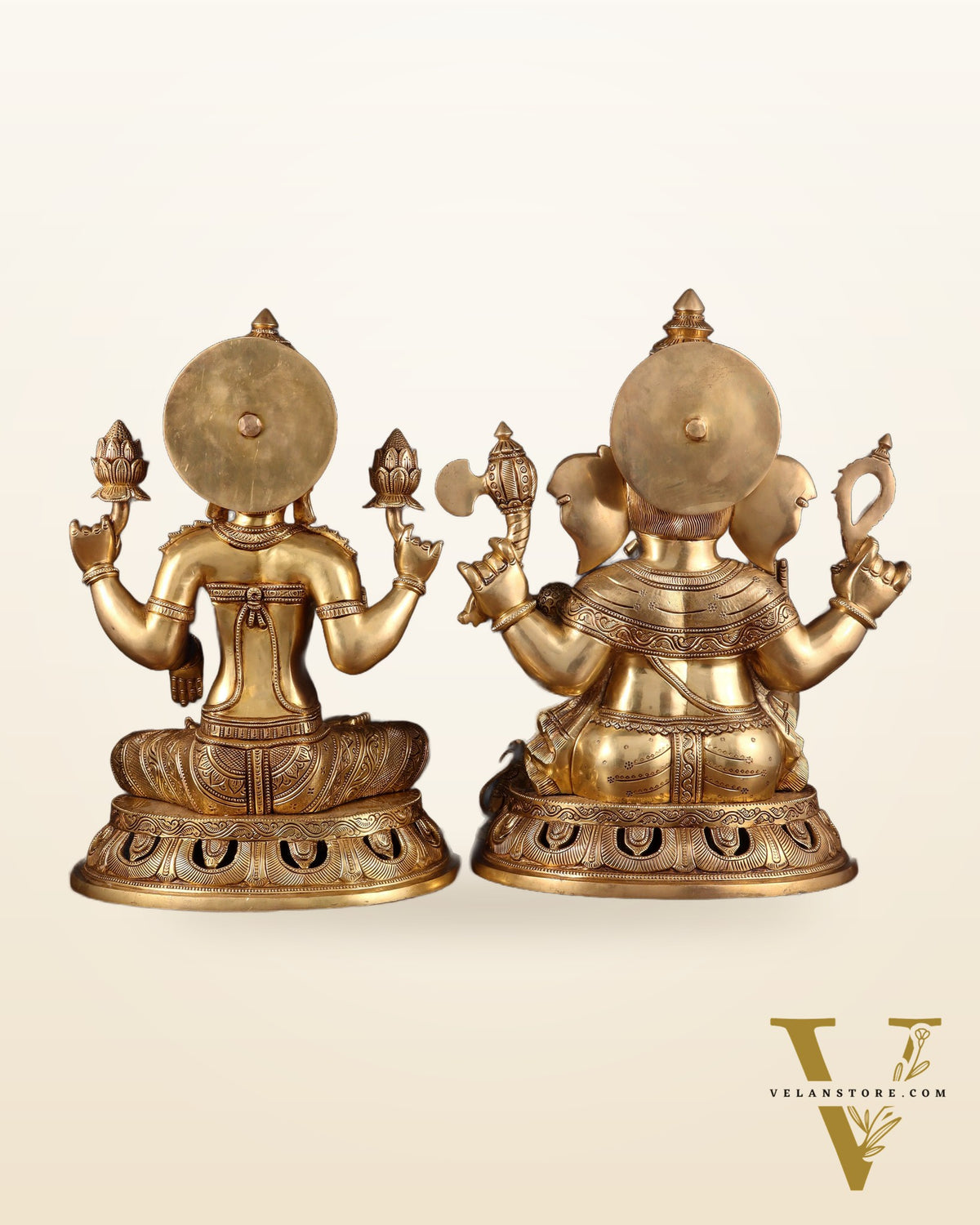 Pure Brass Ganesh Lakshmi Statue Pair – Superfine Handcrafted Idols 18"
