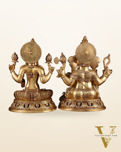 Pure Brass Ganesh Lakshmi Statue Pair – Superfine Handcrafted Idols 18"