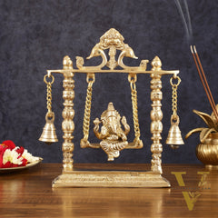 Pure Brass Ganesh Swing Idol - 10" Height