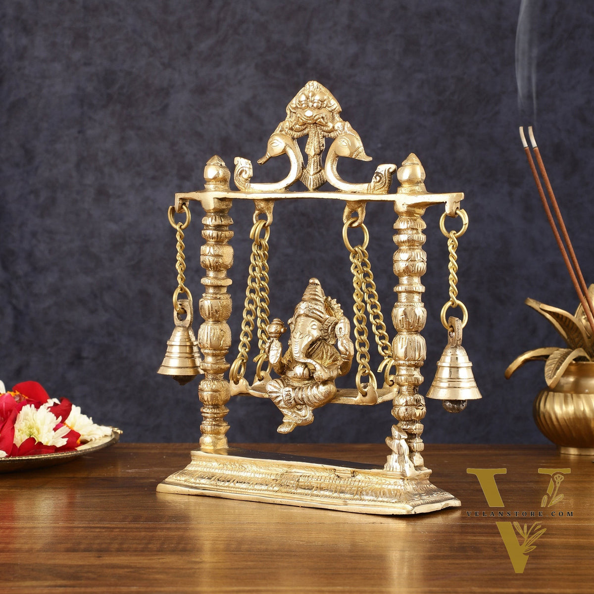 Pure Brass Ganesh Swing Idol - 10" Height