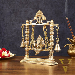 Pure Brass Ganesh Swing Idol - 10" Height