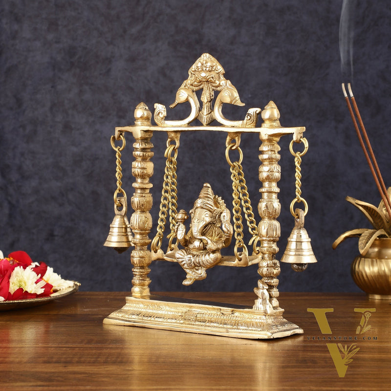 Pure Brass Ganesh Swing Idol - 10" Height